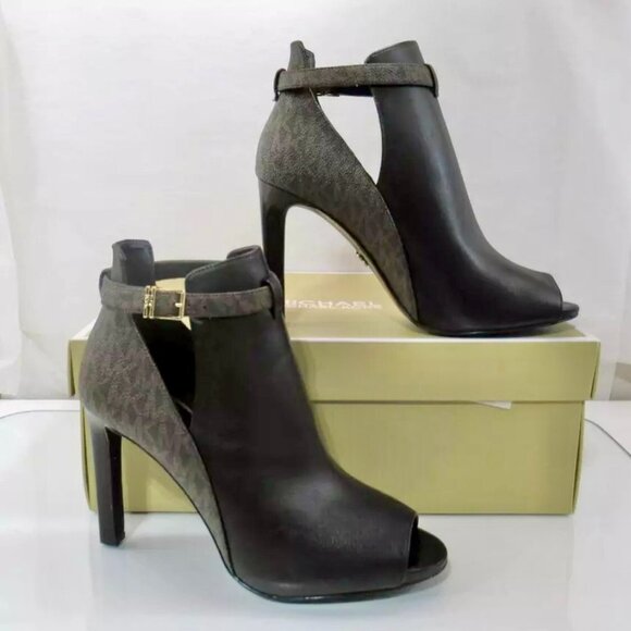 Michael Kors Lawson Open-Toe Heels Booties - Signature Print - Picture 1 of 9